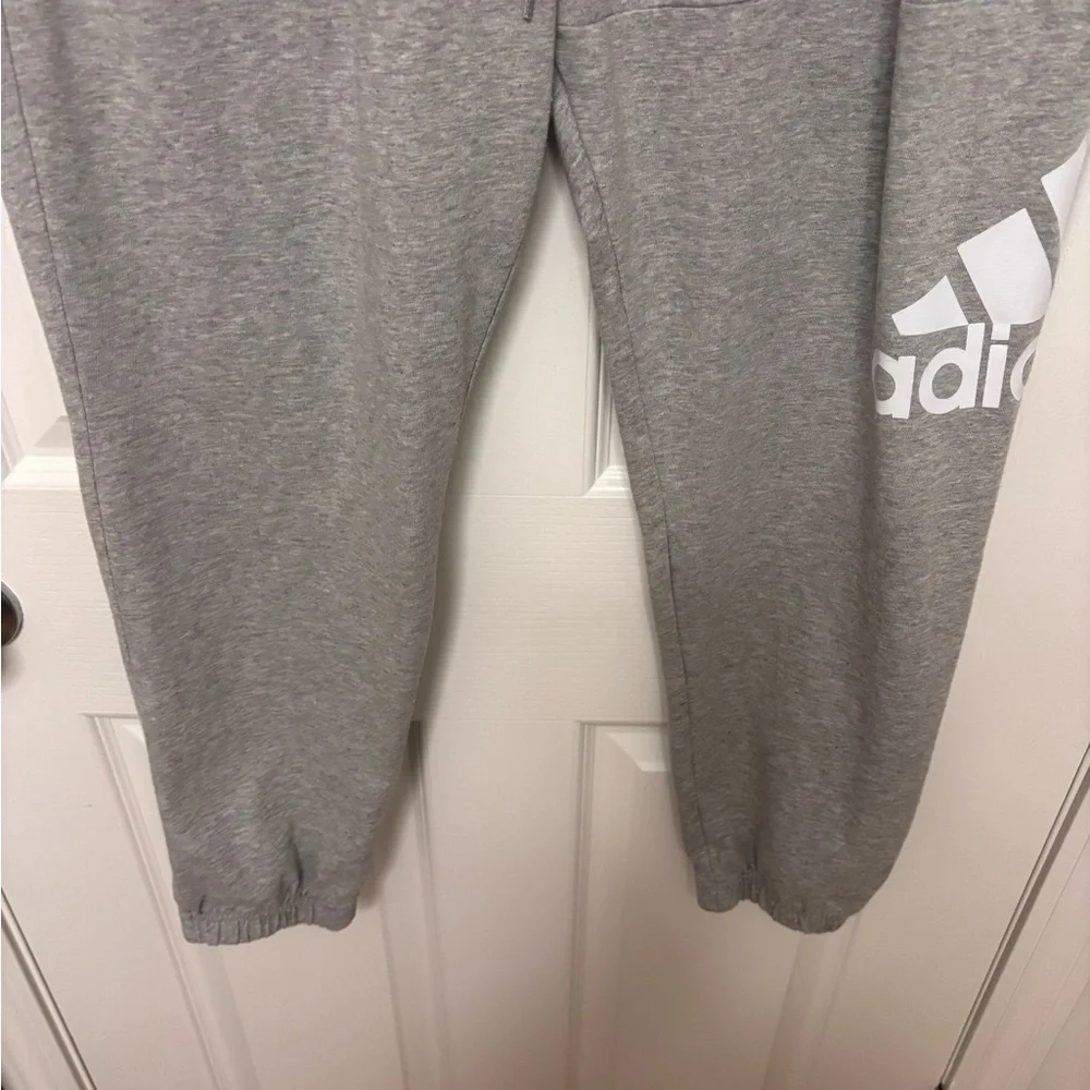 adidas Gray Sweatpant Joggers with White Logo. Large